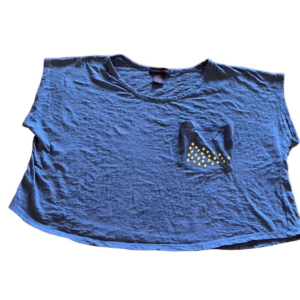 Mascara XL Blue Burnout Crop Top Studded Pocket Cropped - Picture 4 of 9